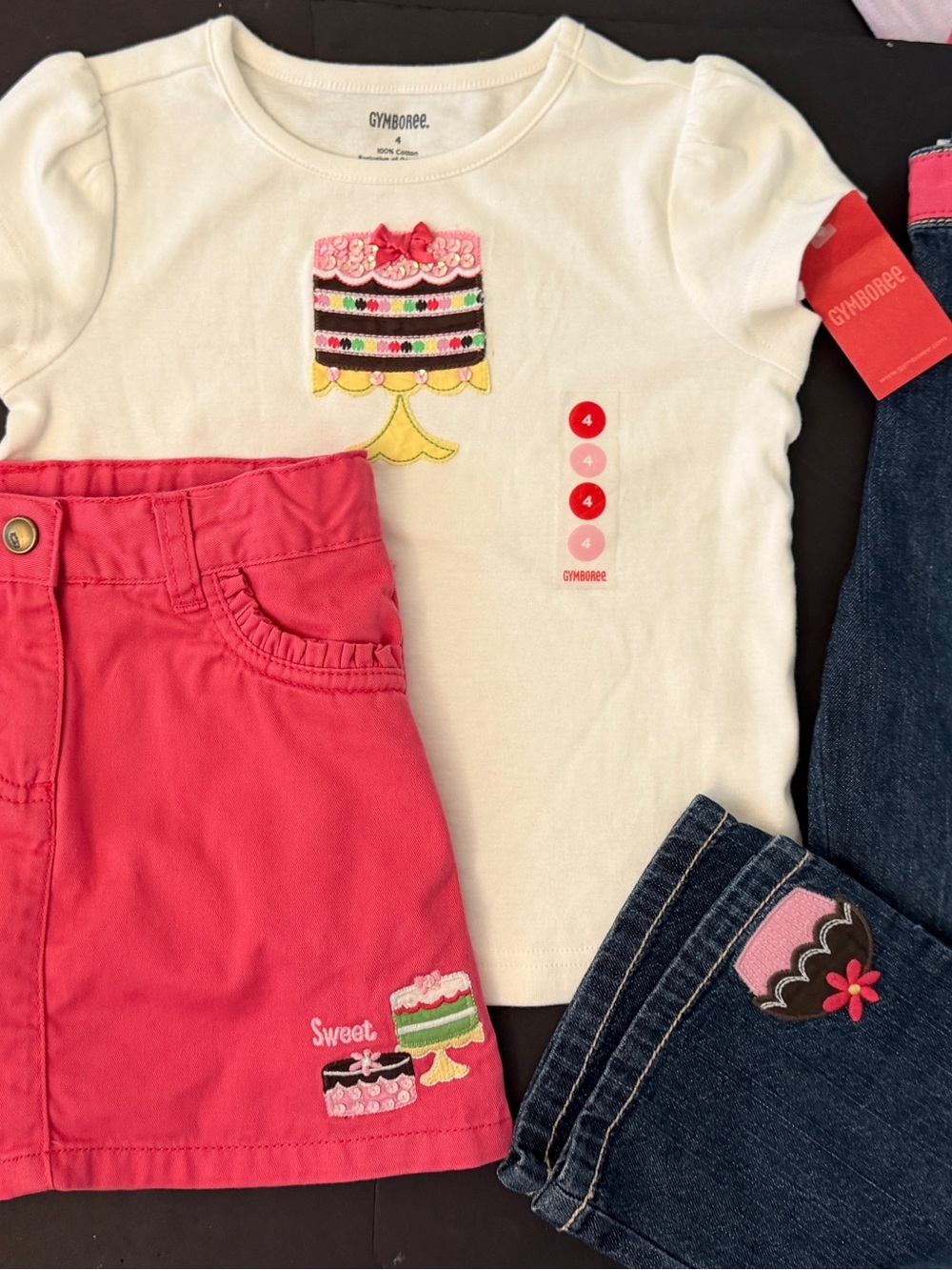 NWT girls 4T Gymboree TEA FOR TWO vintage 3-pc JEANS TOP & gently owned SKIRT